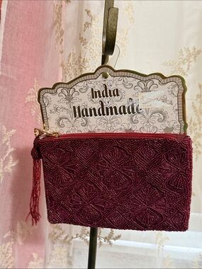 Made in India beaded maroon pouch